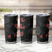 Hawaiian Taro Leaves and Ohia Lehua Tumbler Cup Polynesian Tribal Art Tropical Plants Motifs Grayscale LT03 - Polynesian Pride