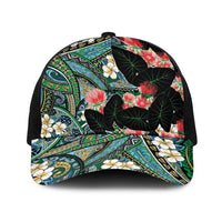 Hawaiian Taro Leaves and Ohia Lehua Baseball Net Cap Polynesian Tribal Art Tropical Plants Motifs Colorful LT03 One Size Black Multicolor - Polynesian Pride