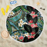 Hawaiian Taro Leaves and Ohia Lehua Beach Blanket Polynesian Tribal Art Tropical Plants Motifs Colorful LT03 One Size 150cm Multicolor - Polynesian Pride