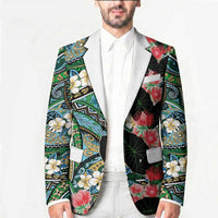 Hawaiian Taro Leaves and Ohia Lehua Blazer Polynesian Tribal Art Tropical Plants Motifs Colorful LT03 - Polynesian Pride