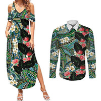 Hawaiian Taro Leaves and Ohia Lehua Couples Matching Summer Maxi Dress and Long Sleeve Button Shirt Polynesian Tribal Art Tropical Plants Motifs Colorful LT03 Multicolor - Polynesian Pride