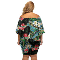 Hawaiian Taro Leaves and Ohia Lehua Family Matching Off Shoulder Short Dress and Hawaiian Shirt Polynesian Tribal Art Tropical Plants Motifs Colorful LT03 - Polynesian Pride