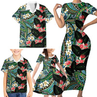 Hawaiian Taro Leaves and Ohia Lehua Family Matching Short Sleeve Bodycon Dress and Hawaiian Shirt Polynesian Tribal Art Tropical Plants Motifs Colorful LT03 - Polynesian Pride