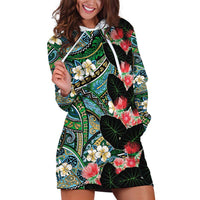 Hawaiian Taro Leaves and Ohia Lehua Hoodie Dress Polynesian Tribal Art Tropical Plants Motifs Colorful LT03 Multicolor - Polynesian Pride
