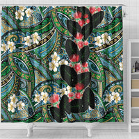 Hawaiian Taro Leaves and Ohia Lehua Shower Curtain Polynesian Tribal Art Tropical Plants Motifs Colorful LT03 - Polynesian Pride