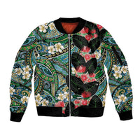 Hawaiian Taro Leaves and Ohia Lehua Sleeve Zip Bomber Jacket Polynesian Tribal Art Tropical Plants Motifs Colorful LT03 Unisex Multicolor - Polynesian Pride