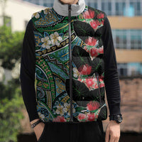 Hawaiian Taro Leaves and Ohia Lehua Sleeveless Puffer Jacket Polynesian Tribal Art Tropical Plants Motifs Colorful LT03 - Polynesian Pride