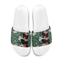 Hawaiian Taro Leaves and Ohia Lehua Slide Sandals Polynesian Tribal Art Tropical Plants Motifs Colorful LT03 Multicolor - Polynesian Pride