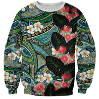 Hawaiian Taro Leaves and Ohia Lehua Sweatshirt Polynesian Tribal Art Tropical Plants Motifs Colorful LT03 Unisex Multicolor - Polynesian Pride