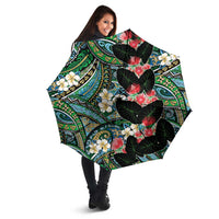 Hawaiian Taro Leaves and Ohia Lehua Umbrella Polynesian Tribal Art Tropical Plants Motifs Colorful LT03 - Polynesian Pride