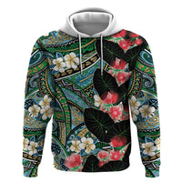 Hawaiian Taro Leaves and Ohia Lehua Zip Hoodie Polynesian Tribal Art Tropical Plants Motifs Colorful LT03 Pullover Hoodie Multicolor - Polynesian Pride
