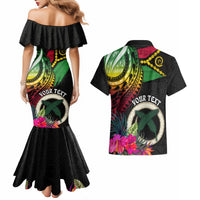 Personalised Vanuatu 44th Anniversary Couples Matching Mermaid Dress and Hawaiian Shirt Boars Tusk Tugeta Yumi Selebretem Indipendens Dei LT03 - Polynesian Pride