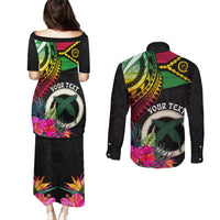 Personalised Vanuatu 44th Anniversary Couples Matching Puletasi and Long Sleeve Button Shirt Boars Tusk Tugeta Yumi Selebretem Indipendens Dei LT03 - Polynesian Pride