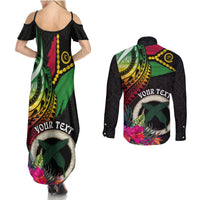 Personalised Vanuatu 44th Anniversary Couples Matching Summer Maxi Dress and Long Sleeve Button Shirt Boars Tusk Tugeta Yumi Selebretem Indipendens Dei LT03 - Polynesian Pride