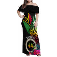 Vanuatu 44th Anniversary Family Matching Off Shoulder Maxi Dress and Hawaiian Shirt Boars Tusk Tugeta Yumi Selebretem Indipendens Dei