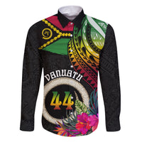 Personalised Vanuatu 44th Anniversary Family Matching Short Sleeve Bodycon Dress and Hawaiian Shirt Boars Tusk Tugeta Yumi Selebretem Indipendens Dei LT03 Dad's Shirt - Long Sleeve Black - Polynesian Pride