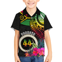Personalised Vanuatu 44th Anniversary Family Matching Short Sleeve Bodycon Dress and Hawaiian Shirt Boars Tusk Tugeta Yumi Selebretem Indipendens Dei LT03 Son's Shirt Black - Polynesian Pride