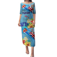 Fiji Day Puletasi Tagimoucia Flower and Melanesia Pattern LT03 Long Dress Blue - Polynesian Pride