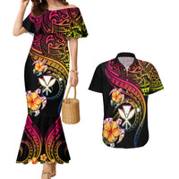 Polynesia Hawaii Turtle Day Couples Matching Mermaid Dress and Hawaiian Shirt Hibiscus and Kanaka Maoli LT03 Black - Polynesian Pride