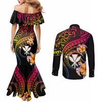 Polynesia Hawaii Turtle Day Couples Matching Mermaid Dress and Long Sleeve Button Shirt Hibiscus and Kanaka Maoli LT03 - Polynesian Pride