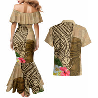 Hawaii Kanaloa Tiki Couples Matching Mermaid Dress and Hawaiian Shirt Polynesian Tattoo and Tapa Pattern LT03 - Polynesian Pride