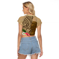 Hawaii Kanaloa Tiki Raglan Cropped T Shirt Polynesian Tattoo and Tapa Pattern