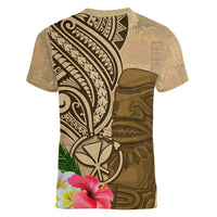 Hawaii Kanaloa Tiki Women V-Neck T-Shirt Polynesian Tattoo and Tapa Pattern