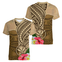 Hawaii Kanaloa Tiki Women V-Neck T-Shirt Polynesian Tattoo and Tapa Pattern