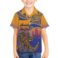 Hawaiki Nui Va'a Solo French Polynesia Family Matching Puletasi and Hawaiian Shirt Sunset Color LT03 Son's Shirt Yellow - Polynesian Pride