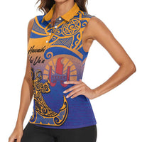 Hawaiki Nui Va'a Solo French Polynesia Women Sleeveless Polo Shirt Sunset Color