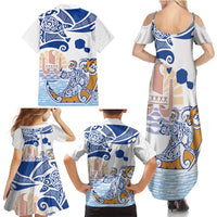 Hawaiki Nui Va'a Solo French Polynesia Family Matching Summer Maxi Dress and Hawaiian Shirt Blue Color LT03 - Polynesian Pride