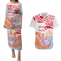 Hawaiki Nui Va'a Solo French Polynesia Couples Matching Puletasi and Hawaiian Shirt Red Color