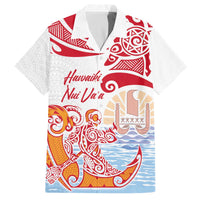 Hawaiki Nui Va'a Solo French Polynesia Family Matching Off Shoulder Short Dress and Hawaiian Shirt Red Color