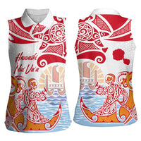 Hawaiki Nui Va'a Solo French Polynesia Women Sleeveless Polo Shirt Red Color
