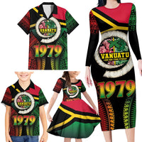 Vanuatu Constitution Day Family Matching Long Sleeve Bodycon Dress and Hawaiian Shirt Polynesian Tattoo and Pig Tusk Since 1979 LT03 - Polynesian Pride