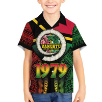 Vanuatu Constitution Day Family Matching Puletasi and Hawaiian Shirt Polynesian Tattoo and Pig Tusk Since 1979 LT03 Son's Shirt Black - Polynesian Pride
