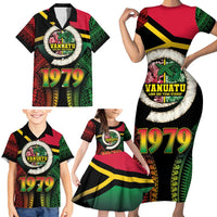 Vanuatu Constitution Day Family Matching Short Sleeve Bodycon Dress and Hawaiian Shirt Polynesian Tattoo and Pig Tusk Since 1979 LT03 - Polynesian Pride