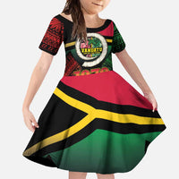 Vanuatu Constitution Day Family Matching Summer Maxi Dress and Hawaiian Shirt Polynesian Tattoo and Pig Tusk Since 1979 LT03 Daughter's Dress Black - Polynesian Pride