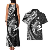Aloha Hawaii Hammerhead Shark Couples Matching Tank Maxi Dress and Hawaiian Shirt Black Kakau and Polynesian Tattoo LT03
