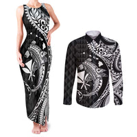 Aloha Hawaii Hammerhead Shark Couples Matching Tank Maxi Dress and Long Sleeve Button Shirt Black Kakau and Polynesian Tattoo LT03