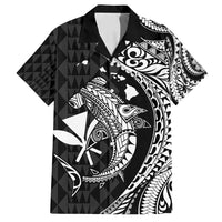 Aloha Hawaii Hammerhead Shark Family Matching Long Sleeve Bodycon Dress and Hawaiian Shirt Black Kakau and Polynesian Tattoo LT03