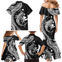 Aloha Hawaii Hammerhead Shark Family Matching Mermaid Dress and Hawaiian Shirt Black Kakau and Polynesian Tattoo LT03