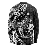 Aloha Hawaii Hammerhead Shark Long Sleeve Shirt Black Kakau and Polynesian Tattoo LT03