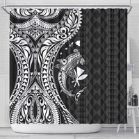 Aloha Hawaii Hammerhead Shark Shower Curtain Black Kakau and Polynesian Tattoo LT03
