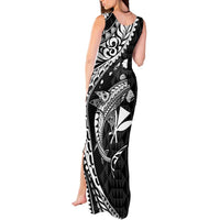 Aloha Hawaii Hammerhead Shark Tank Maxi Dress Black Kakau and Polynesian Tattoo LT03