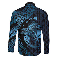 Aloha Hawaii Hammerhead Shark Family Matching Mermaid Dress and Hawaiian Shirt Blue Kakau and Polynesian Tattoo LT03