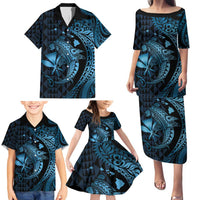 Aloha Hawaii Hammerhead Shark Family Matching Puletasi and Hawaiian Shirt Blue Kakau and Polynesian Tattoo LT03 - Polynesian Pride