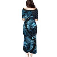 Aloha Hawaii Hammerhead Shark Family Matching Puletasi and Hawaiian Shirt Blue Kakau and Polynesian Tattoo LT03 - Polynesian Pride