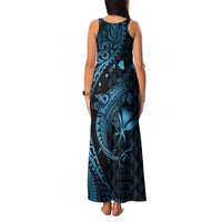 Aloha Hawaii Hammerhead Shark Family Matching Tank Maxi Dress and Hawaiian Shirt Blue Kakau and Polynesian Tattoo LT03