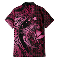 Aloha Hawaii Hammerhead Shark Family Matching Off Shoulder Short Dress and Hawaiian Shirt Pink Kakau and Polynesian Tattoo LT03